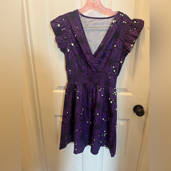 LIKE NEW SHEIN LUNE Allover Print Butterfly Sleeve Dress - Purple - Sz 6/Medium - Picture 5 of 12